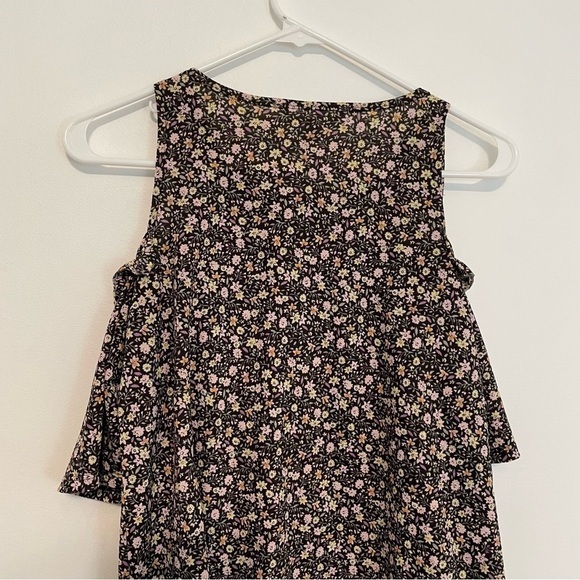 LC LAUREN CONRAD Ruffle Cold Shoulder Top Black Lilac Lavender Multi Floral Boho - Picture 11 of 12